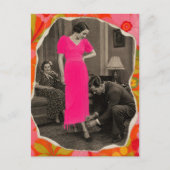 Mode heißrosa Kleid Dame Collage  Postkarte (Vorderseite)