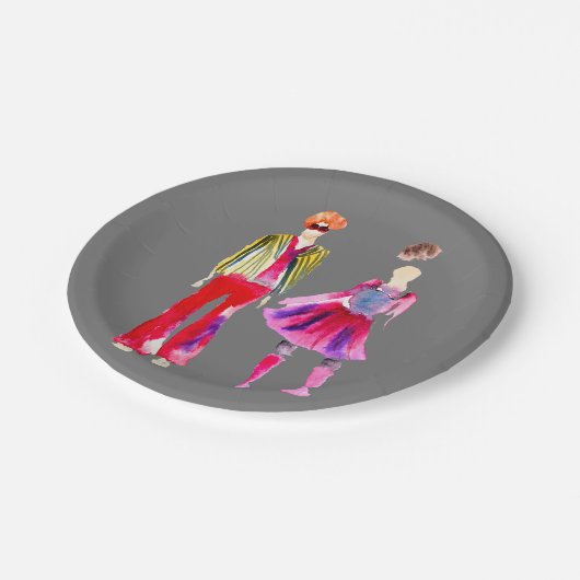 Mode Illustration Aquarellboho Pappteller (Schrägansicht)