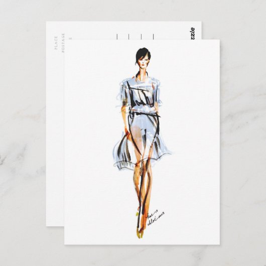 Mode Illustration | Chloe Pastel Chiffon Kleid Postkarte (Vorne/Hinten)