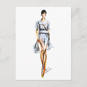 Mode Illustration   Chloe Pastel Chiffon Kleid Postkarte