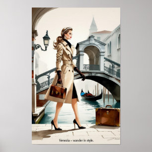 Mode Illustration der Frau über Venedig Poster