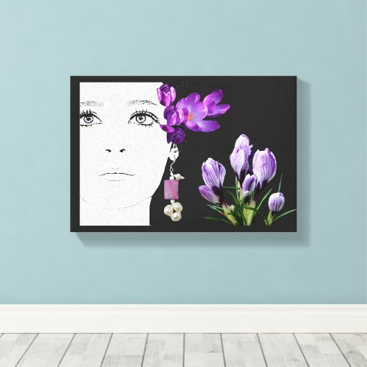 Mode Illustration floraler lila Crocus gürtlich Leinwanddruck (Insitu (Holzboden))