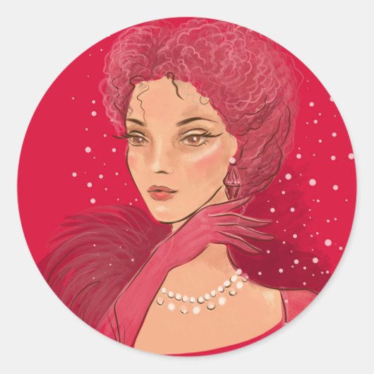 Mode-Illustration stilvolle Frau mit Perlen Runder Aufkleber (Vorderseite)