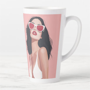 Mode Illustration Stilvolle Frau mit Sonnenbrille Milchtasse