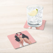 Mode Illustration Stilvolle Frau mit Sonnenbrille Rechteckiger Pappuntersetzer (Vor Ort)