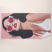 Mode Illustration Stilvolle Frau mit Sonnenbrille Strandtuch (Vorderseite)