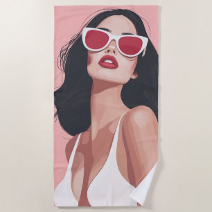 Mode Illustration Stilvolle Frau mit Sonnenbrille Strandtuch