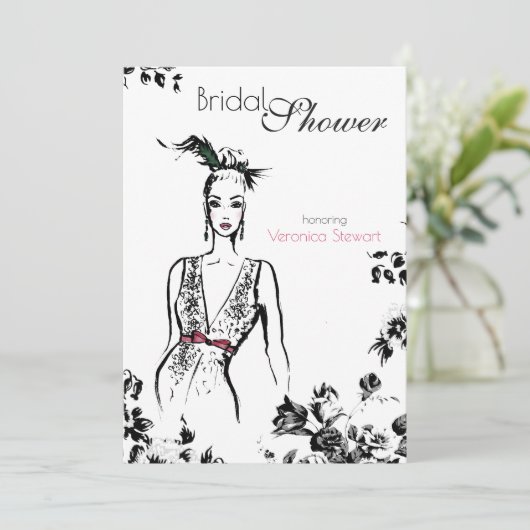 Mode-Illustrations-Brautparty Einladung (Stehend Vorderseite)