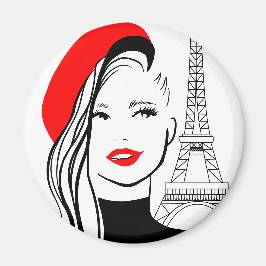 Mode Illustratorin Französisch Frau in roter Beret Magnet (Vorne)