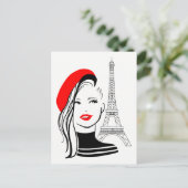 Mode Illustratorin Französisch Frau in roter Beret Postkarte (Stehend Vorderseite)