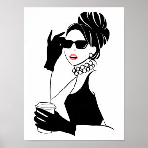 Mode Illustratorin mit Kaffee Poster