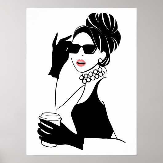 Mode Illustratorin mit Kaffee Poster (Vorne)