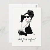 Mode Illustratorin mit Kaffee Postkarte (Vorne/Hinten)