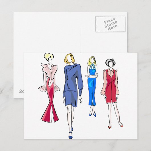 Mode in Rot und Blau Postkarte (Vorne/Hinten)