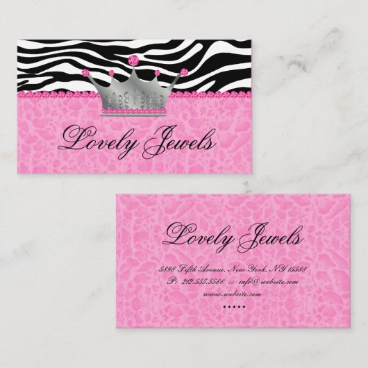 Mode Juwelen in Kronleopard Zebra Lace Pink Visitenkarte (Vorne/Hinten)