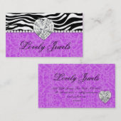 Mode-Juwelherzleopard Zebra-Spitze lila Visitenkarte (Vorne/Hinten)