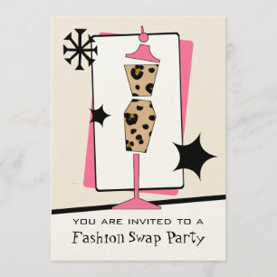 Mode- / Kleidertauschparty-Kleiderpuppe im Leopard Einladung