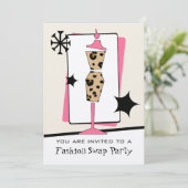 Mode/Kleidungs-Tauschen-Party-Leopard-Kleiderform Einladung (Stehend Vorderseite)