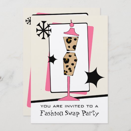 Mode/Kleidungs-Tauschen-Party-Leopard-Kleiderform Einladung (Vorne/Hinten)