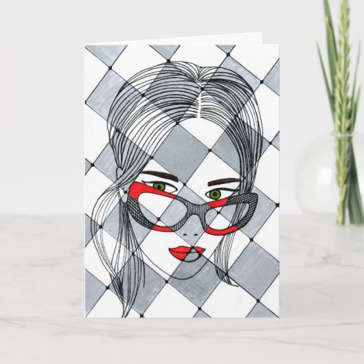 Mode-Mädchen mit roter Brille Abstract Art Ca Karte (Vorderseite)