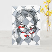 Mode-Mädchen mit roter Brille Abstract Art Ca Karte (Gelbe Blume)
