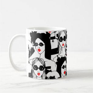Mode Mädchen, Model, Sonnenbrille, Vintage-Muster. Kaffeetasse