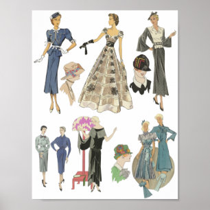 Mode Modelle Kleidung Flapper Girls 1920er 1930er Poster