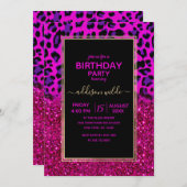 Mode Moderner rosa Lila Glitzer Leopard.        Einladung (Vorne/Hinten)