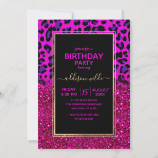 Mode Moderner rosa Lila Glitzer Leopard.        Einladung