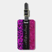 Mode Moderner rosa Lila Glitzer Leopard.        Gepäckanhänger (Vorderseite vertikal)