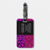 Mode Moderner rosa Lila Glitzer Leopard.        Gepäckanhänger (Rückseite vertikal)