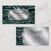 Mode-Nagel-Saloneleganter Zebra-Glitzer aquamarin Visitenkarte (Vorne/Hinten)