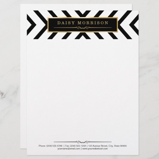 Mode-nobles GoldSchwarz-weißes Streifen-Muster Briefkopf (Vorne/Hinten)