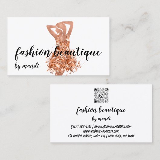 Mode Online Shop Logo Kupfer Rose Dress QR Visitenkarte (Vorne/Hinten)