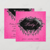 Mode-Party-elegantes Damast-Rosa-Schwarzes Einladung (Vorne/Hinten)