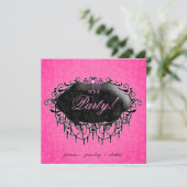 Mode-Party-elegantes Damast-Rosa-Schwarzes Einladung (Stehend Vorderseite)