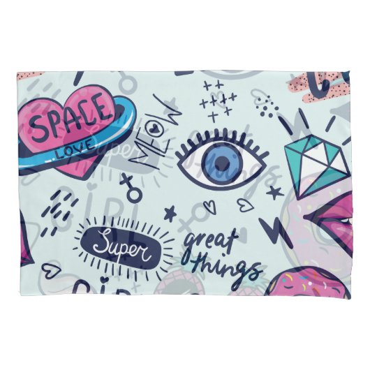 Mode Patch: Pop Art Stickers. Kissenbezug (Vorderseite)