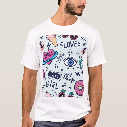 Mode Patch: Pop Art Stickers. T-Shirt (Vorderseite)