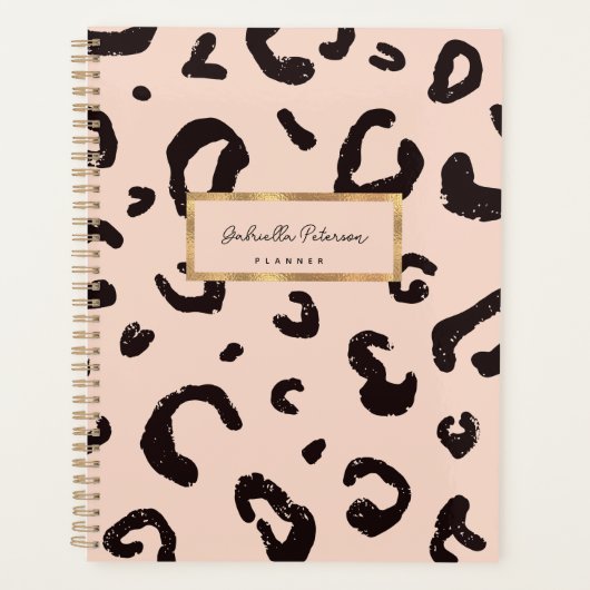 Mode Pink Leopard Muster & Script Name Planer (Vorderseite)