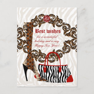 Mode Postcard Leather Boot Zebra Purse Feiertagspostkarte