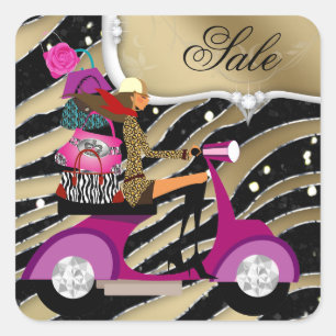 Mode Purse Jewelry Zebra Scooter Girl Black Quadratischer Aufkleber