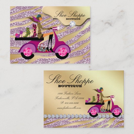Mode Schuhe Schmuck Zebra Pink Jewel Glitzer 8 Visitenkarte (Vorne/Hinten)