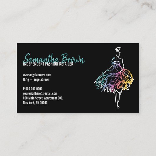 Mode Shop Kleid Sketch schwarze Boutique Visitenkarte (Rückseite)