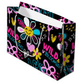 Mode Smiley-Blumen-Graffiti-Muster Große Geschenktüte (Vorderseite Schrägansicht)