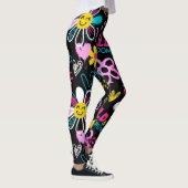 Mode Smiley-Blumen-Graffiti-Muster Leggings (Rechts)