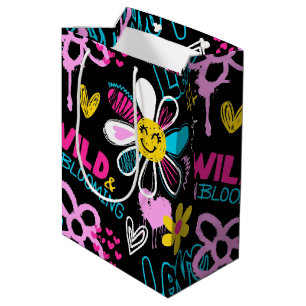 Mode Smiley-Blumen-Graffiti-Muster Mittlere Geschenktüte