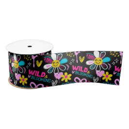 Mode Smiley-Blumen-Graffiti-Muster Satinband