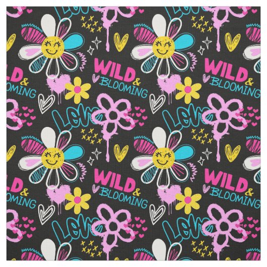 Mode Smiley-Blumen-Graffiti-Muster Stoff (Muster)