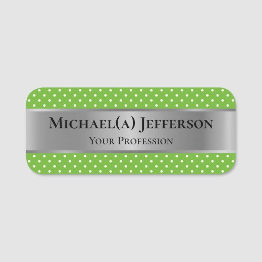 Mode Stil Apple Green Polka Dot: Luxus Silver Namensschild (Vorderseite)