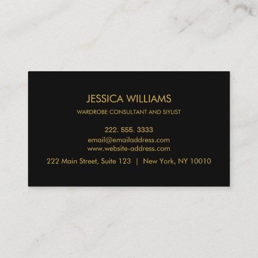 Mode-Stylist-Goldskript-elegantes Schwarzes Visitenkarte (Rückseite)